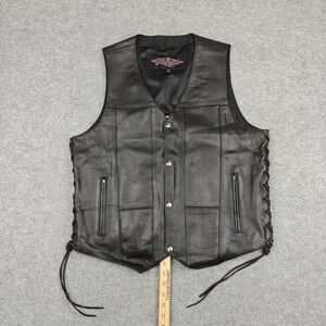 Street & Steel Vest Mens Large Black Leather Biker Motorcycle Side‎ Lace Lined